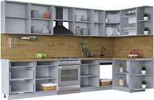 Готовая кухня Интерлиния Тренд 1.5x3.4 правая (белый/белый/кастилло темный)