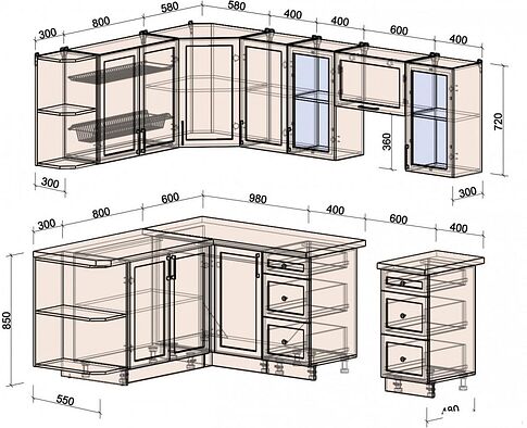 Готовая кухня Интерлиния Тренд 1.7x2.4 левая (пепел/пепел/опал светлый)