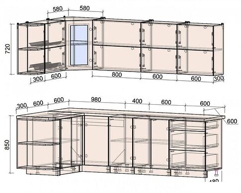 Готовая кухня Интерлиния Мила Матте 1.5x2.6 А левая (индиго/индиго глянец/кастилло темный)