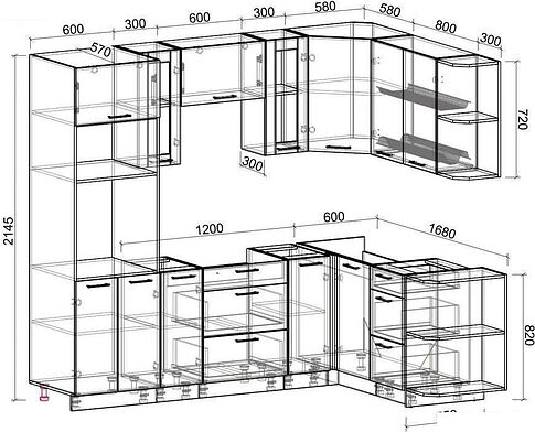 Готовая кухня Интерлиния Мила 1.68x2.4 правая без столешницы (бетон/антрацит)