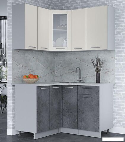 Готовая кухня Интерлиния Мила 12x13 (персидский жемчуг/бетон портленд/серый каспий)