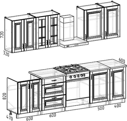 Готовая кухня Интермебель Бостон-6 2.1 (акация белая/акация графит/мрамор лацио белый)