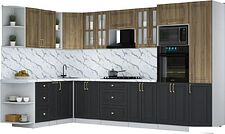 Готовая кухня Интерлиния Мила Шато 1.88x3.4 ВТ LV (дуб вотан/черный/белый гранит)