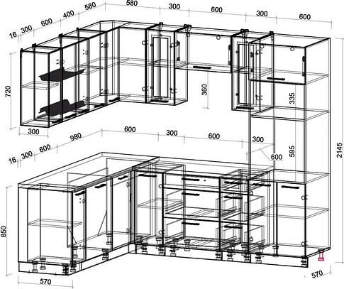 Готовая кухня Интерлиния Мила Gloss 1.896х2.38 (пепел/пепел/дуб бунратти)