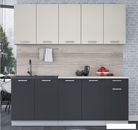 Готовая кухня Интерлиния Мила Лайт 2.0 (персидский жемчуг/антрацит/травертин серый)