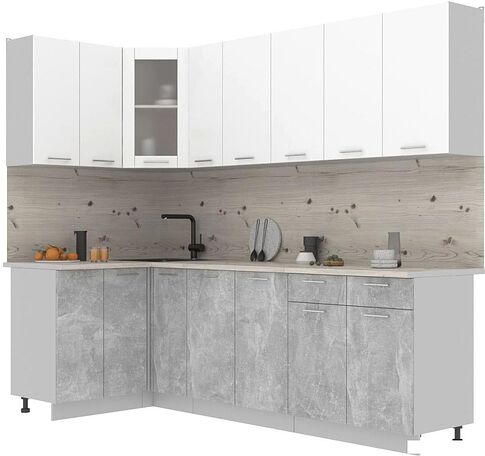 Готовая кухня Интерлиния Мила 12x25 (белый платинум/бетон/бискайская сосна)