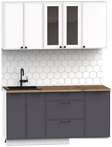 Готовая кухня Интермебель Лион-12 В-1 1.6м (белый софт/графит софт/дуб флагстаф темный)