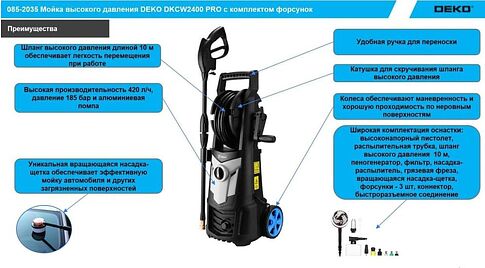 Мойка высокого давления Deko DKCW2400 PRO 085-2035