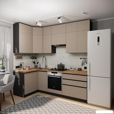 Готовая кухня ВерсоМебель Эко Премиум 1.2x2.4 левая (глиняный серый/ст. дуб вотан)