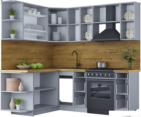 Готовая кухня Интерлиния Мила Шато 1.7x2.1 левая (индиго/индиго/опал светлый)