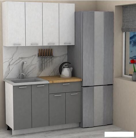 Готовая кухня ЭлиГард Lion 1.2 (белый структурный/дымчатый алмаз/дуб бунратти)