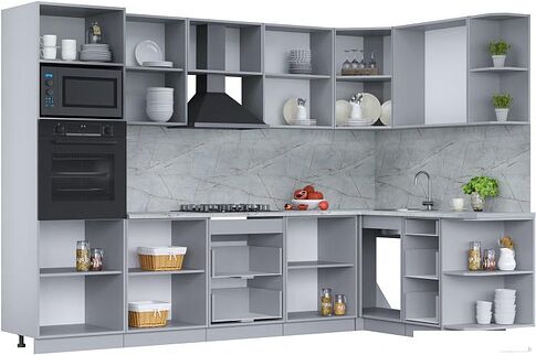 Готовая кухня Интерлиния Мила Лайт 1.68x3.0 правая (дуб веллингтон/дуб веллингтон/травертин серый)