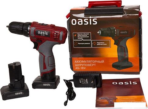 Дрель-шуруповерт Oasis AS-18V (с 2-мя АКБ, кейс)