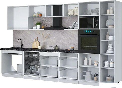 Готовая кухня Интерлиния Мила Лайт 3.6-ПМ1 (бетон портленд/бетон портленд/дуб бунратти)