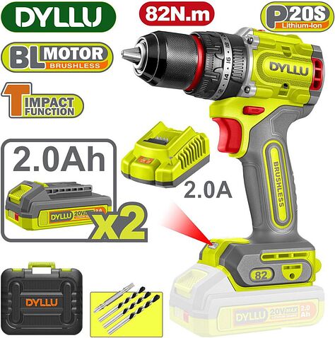 Ударная дрель-шуруповерт Dyllu DTCDP8285 (с 2-мя АКБ, кейс)