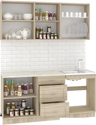 Готовая кухня Кортекс-мебель Корнелия Ретро 1.7м (ясень белый/мадрид)