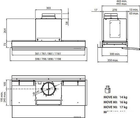 Кухонная вытяжка Falmec Move Design 60 800 м3/ч (черный)