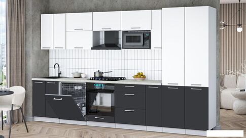 Готовая кухня Интерлиния Мила Gloss 3.5-ПМ2 (пепел/белый/опал светлый)