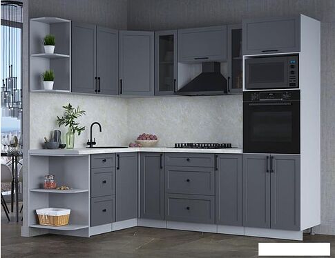 Готовая кухня Интерлиния Тренд 1.68x2.4 ВТ левая (пепел/пепел/опал светлый)