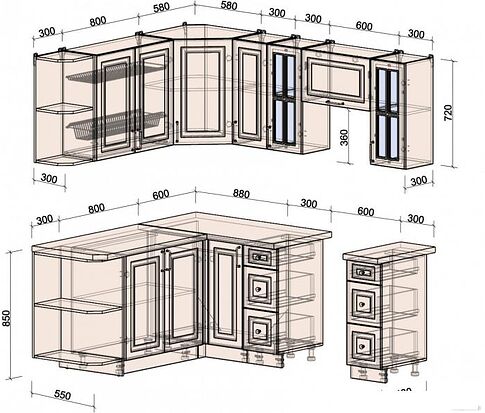 Готовая кухня Интерлиния Мила Шато 1.7x2.1 левая (белый/белый/кастилло темный)