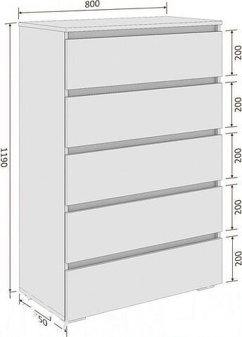 Комод Кортекс-мебель Бари 80 5ш (белый/белый/береза)