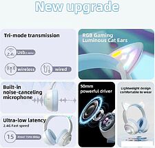 Наушники Onikuma GT838 Cat Ear (белый/голубой)