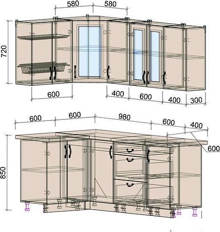 Готовая кухня Интерлиния Мила Крафт 1.2x2.0 (дуб полярный)
