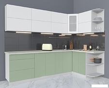 Угловая кухня Интерлиния Мила Матте 1.5x2.7 А правая (белый/мята/опал светлый)