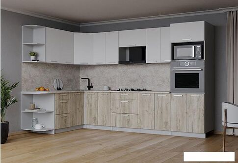 Готовая кухня Интерлиния Мила Лайт 1.68x3.0 левая (белый платинум/дуб серый/малага)