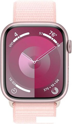 Умные часы Apple Watch Series 9 45 мм (алюминиевый корпус, розовый/розовый, нейлоновый ремешок)