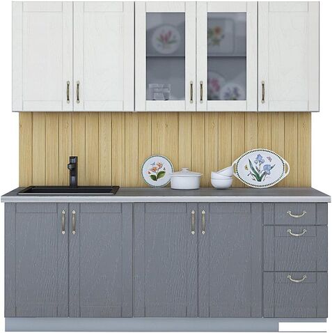 Готовая кухня Интерлиния Мила Крафт 2.0А (дуб серый/дуб полярный/травертин серый)