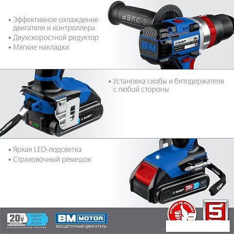 Ударная дрель-шуруповерт Зубр Профессионал DBS-201-22 (с 2-мя АКБ, кейс)