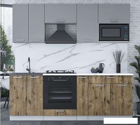 Готовая кухня Интерлиния Мила Лайт 2.2 ВТ (серебро/дуб веллингтон/белый гранит)