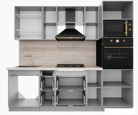 Готовая кухня Интерлиния Мила Деко 2.4 (индиго/индиго/опал светлый)