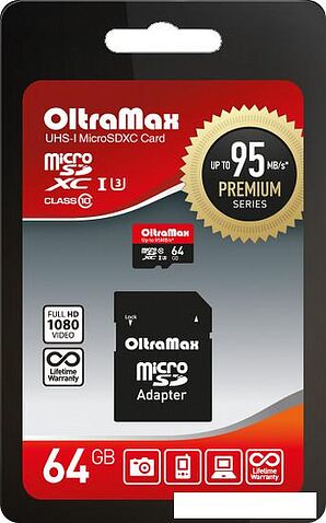 Карта памяти Oltramax Premium OM064GCSDXC10UHS-1-PrU3 microSDXC 64GB (с адаптером)