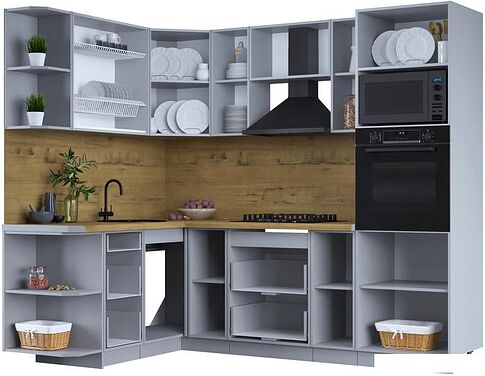 Готовая кухня Интерлиния Тренд 1.68x2.4 ВТ левая (пепел/пепел/опал светлый)