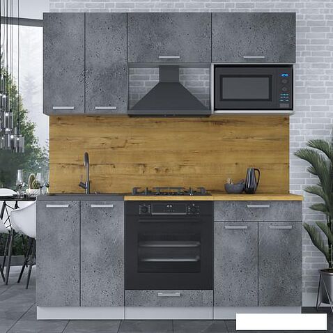 Готовая кухня Интерлиния Мила Лайт 1.8 ВТ (бетон потленд/бетон портленд/дуб бунратти)