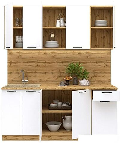 Готовая кухня Mebiplex Вивиан МДФ 1.8м 38мм (вотан/белый матовый)