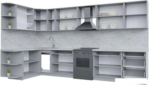 Готовая кухня Интерлиния Берес 1.7x3.7 левая (дуб лазурный/дуб серый/серый каспий)