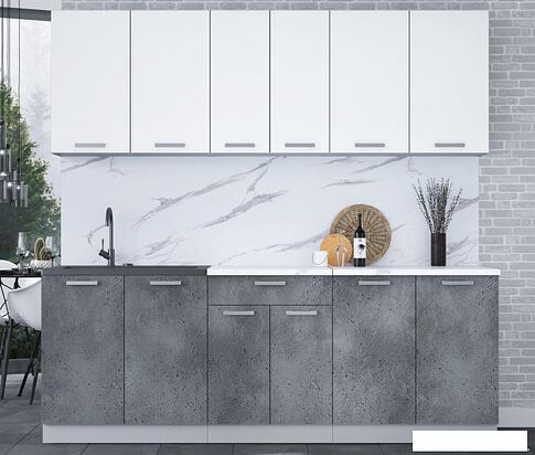 Готовая кухня Интерлиния Мила Лайт 2.2 (белый платинум/бетон портленд/белый гранит)