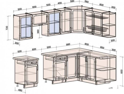 Готовая кухня Интерлиния Тренд 1.7x2.6 правая (луна/луна/бискайская сосна)