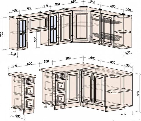 Готовая кухня Интерлиния Мила Шато 1.7x2.2 правая (луна/луна/бискайская сосна)