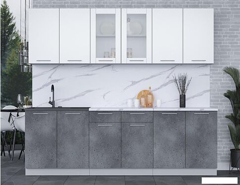 Готовая кухня Интерлиния Мила 24 (белый платинум/бетон портленд/белый гранит)