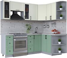 Готовая кухня Интерлиния Тренд 1.5x2.2 правая (мята/белый/бискайская сосна) Готовая кухня Интерлиния Тренд 1.5x2.2 правая (мята/белый/бискайская сосна)