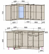 Готовая кухня Интерлиния Мила 12x15 (бетон лайт-антрацит-опал светлый)