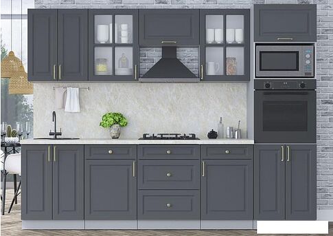 Готовая кухня Интерлиния Мила Шато 2.8В (пепел/пепел/опал светлый)