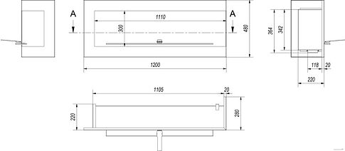 Биокамин Kratki Delta 1200 (правый, с сертификатом TUV)