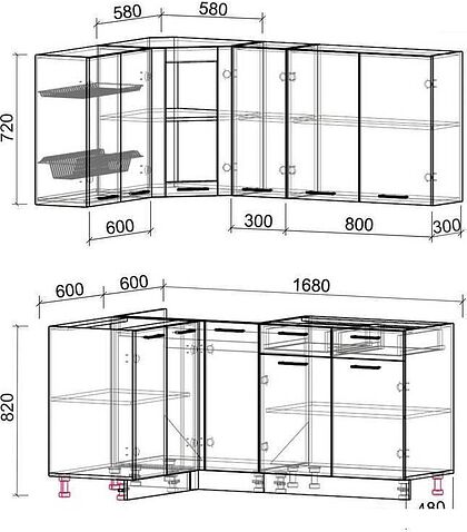 Готовая кухня Интерлиния Мила 12x17 без столешницы (вудлайн кремовый/антрацит)