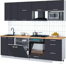 Готовая кухня Интерлиния Мила Gloss 2.4-ПМ2 (пепел/пепел/дуб бунратти)