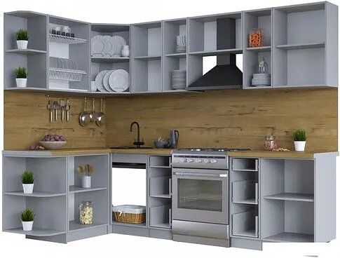 Готовая кухня Интерлиния Тренд 1.5x2.7 левая (белый/белый/кастилло темный)